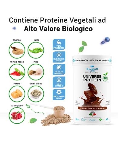 Universe Protein, proteine in Polvere Vegan, gusto cioccolato cremoso, 500 gr
