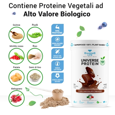Universe Protein, proteine in Polvere Vegan, gusto cioccolato cremoso, 500 gr