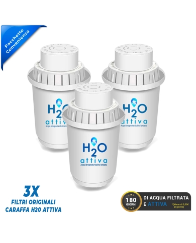 3X Filtri Originali a 7 Fasi per Caraffa H20 Attiva | Pacchetto Convenienza 180 giorni di Acqua Filtrata e Attiva