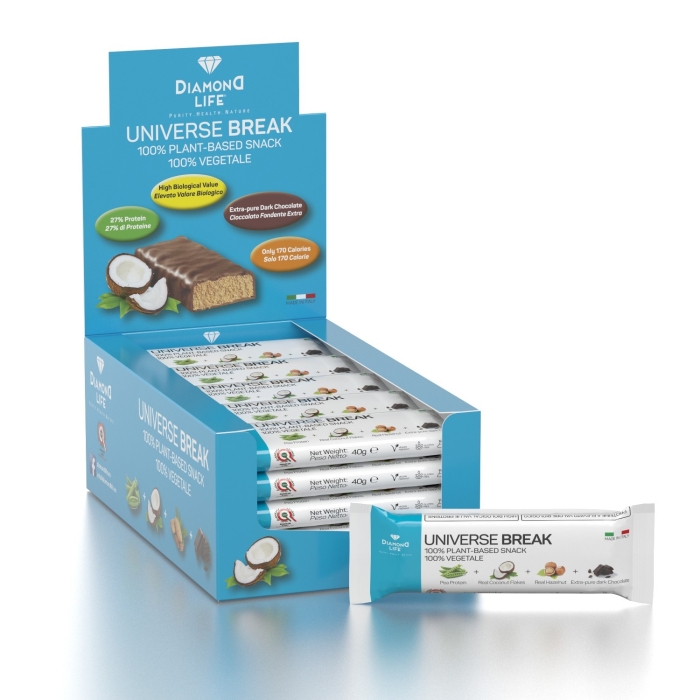 Espositore barrette Proteiche bilanciate Universe Break gusto cocco, 20 da 40 grammi